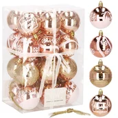 Bombki - Bombki choinkowe 6 cm 24 szt. rose gold brokatowe zestaw choinkowy CA0867 - miniaturka - grafika 1