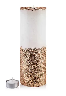ŚWIECA LAMPION WALEC 120X360 DIAMENT BIAŁY ZŁOTE KRYSZTAŁKI - Świeczniki - miniaturka - grafika 1