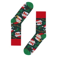 Skarpetki męskie - Skarpety świąteczne męskie w koty 47-48 skarpety świąteczne w koty zielone - miniaturka - grafika 1