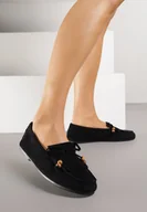 Mokasyny damskie - Czarne Mokasyny Ozdobione Frędzlami Kokardą i Koralikami Woodswift - miniaturka - grafika 1