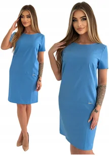 KLASYCZNA BŁĘKITNA SUKIENKA Z LNU ROZMIAR 40 POLSKI PRODUCENT - Sukienki - miniaturka - grafika 1