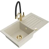 Zlewozmywaki z baterią - Mexen Pablo zlewozmywak granitowy 1-komorowy z ociekaczem i baterią kuchenną Duo, beżowy - miniaturka - grafika 1