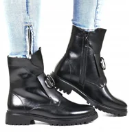 Botki damskie - CZARNE WORKERY BUTY ZIMOWE BOTKI NA TRAPERZE OCIEPLANE EKO-SKÓRA WYGODNE 5 - miniaturka - grafika 1