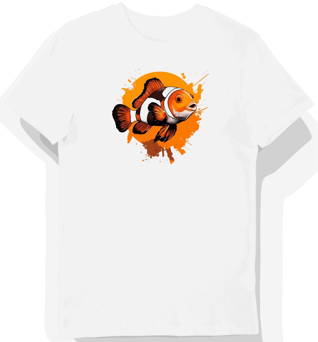 Koszulka męska biała z nadrukiem pomarańczowej ryby w paski XXL
