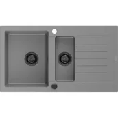Zlewozmywaki - Mexen Matias zlewozmywak granitowy 1,5-komorowy ociekaczem 900 x 505 mm, szary, syfon czarny - miniaturka - grafika 1