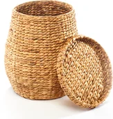 Kosze na bieliznę - Kosz do przechowywania Kobolo Kosz na pranie Dekoracyjny kosz wykonany z plecionego hiacyntu wodnego z pokrywą - miniaturka - grafika 1