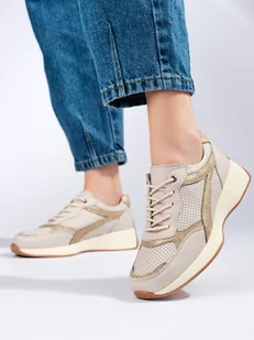 Skórzane beżowe sneakersy na platformie Shelovet - Sneakersy damskie - miniaturka - grafika 1