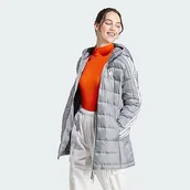 Kurtki damskie - adidas Damska kurtka puchowa Essentials 3S lekka z kapturem, szara, szary, L - miniaturka - grafika 1