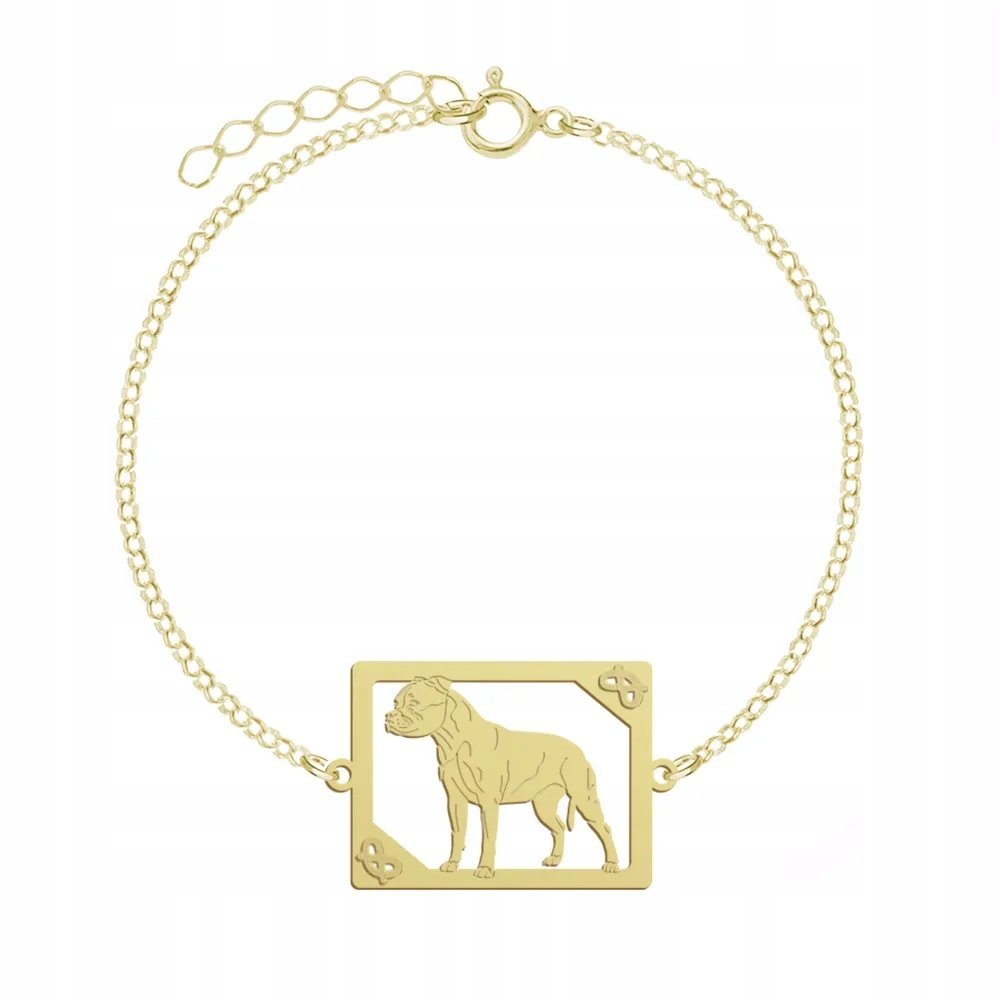 Bransoletka Złota z Staffordshire Bull Terrier 925 Prezent GRAWER GRATIS