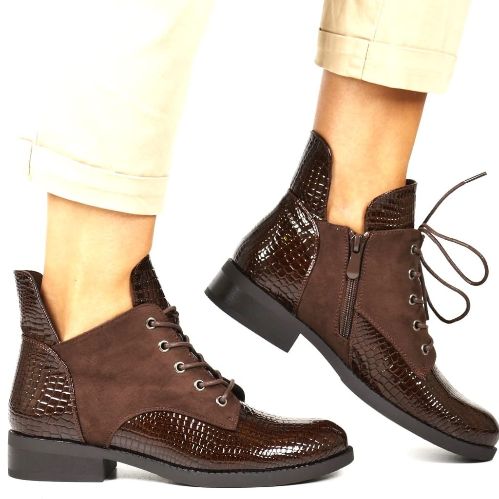 DAMSKIE BOTKI NA PŁASKIEJ PODESZWIE VINCEZA 16477 BRĄZOWE