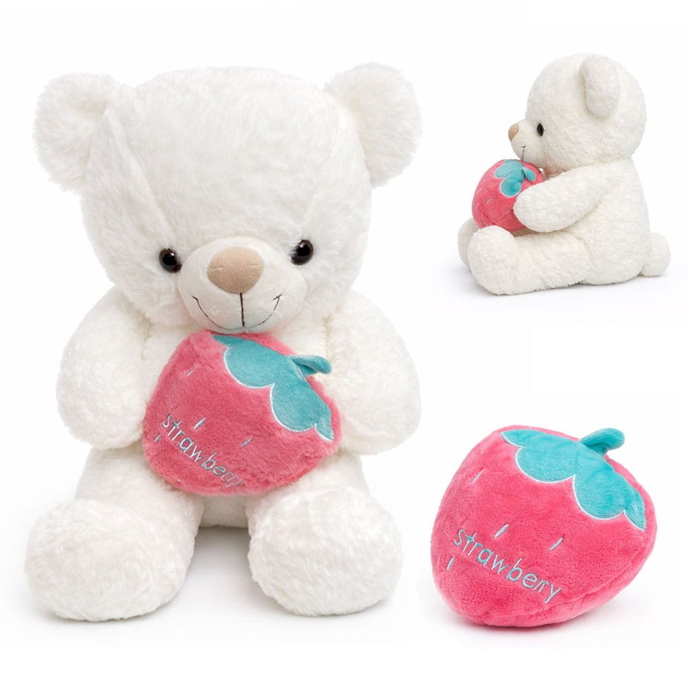 MIŚ Z TRUSKAWKĄ MASKOTKA PLUSZAK NA WALENTYNKI BIAŁY 50 CM
