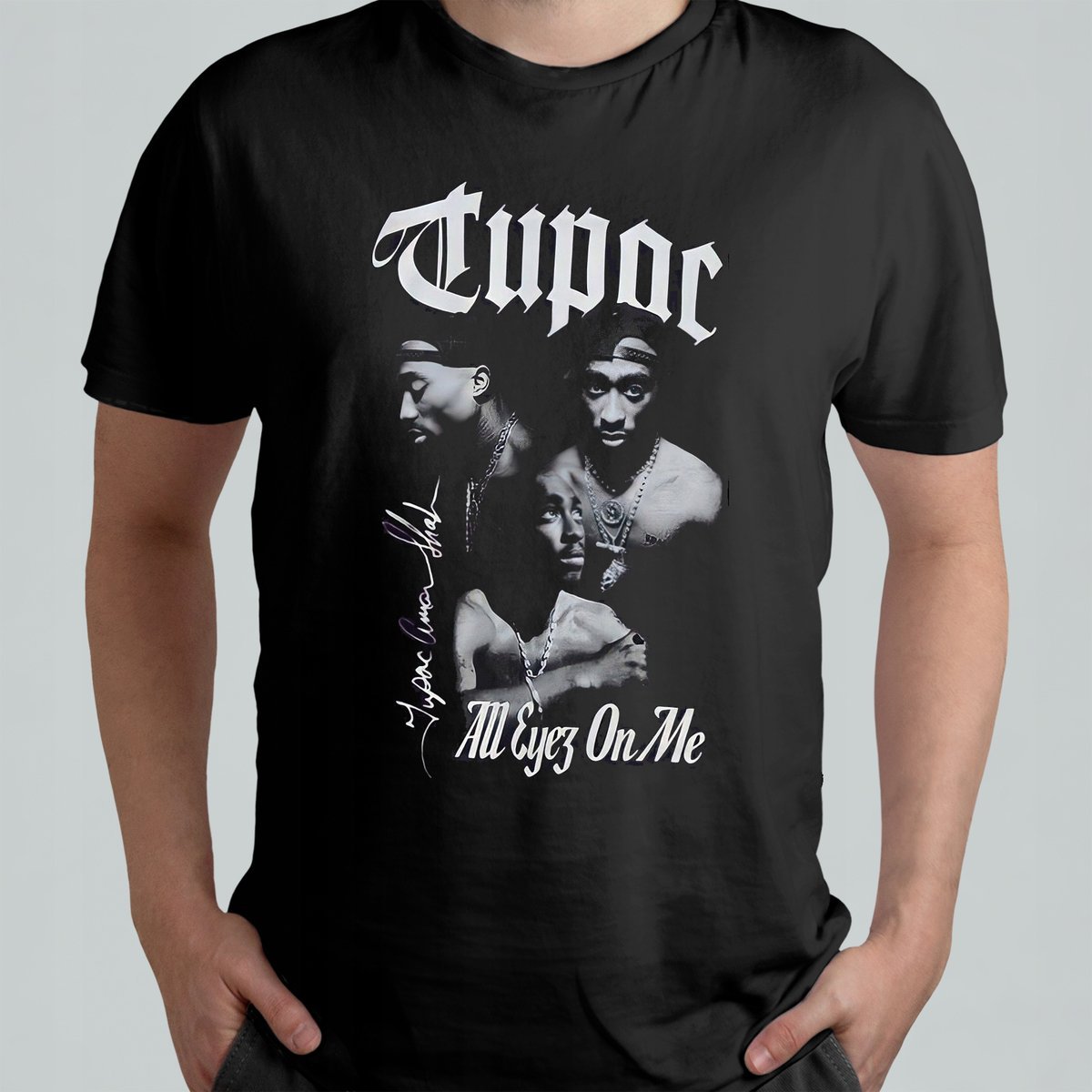 Czarna Koszulka T-shirt Męski Z Nadrukiem 2pac Tupac Thug life r. L #2