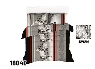 Pościel 200x220 1804E kwiaty gałązki czarna szara czerwona biała orientalna 1292N - Pościel - miniaturka - grafika 1