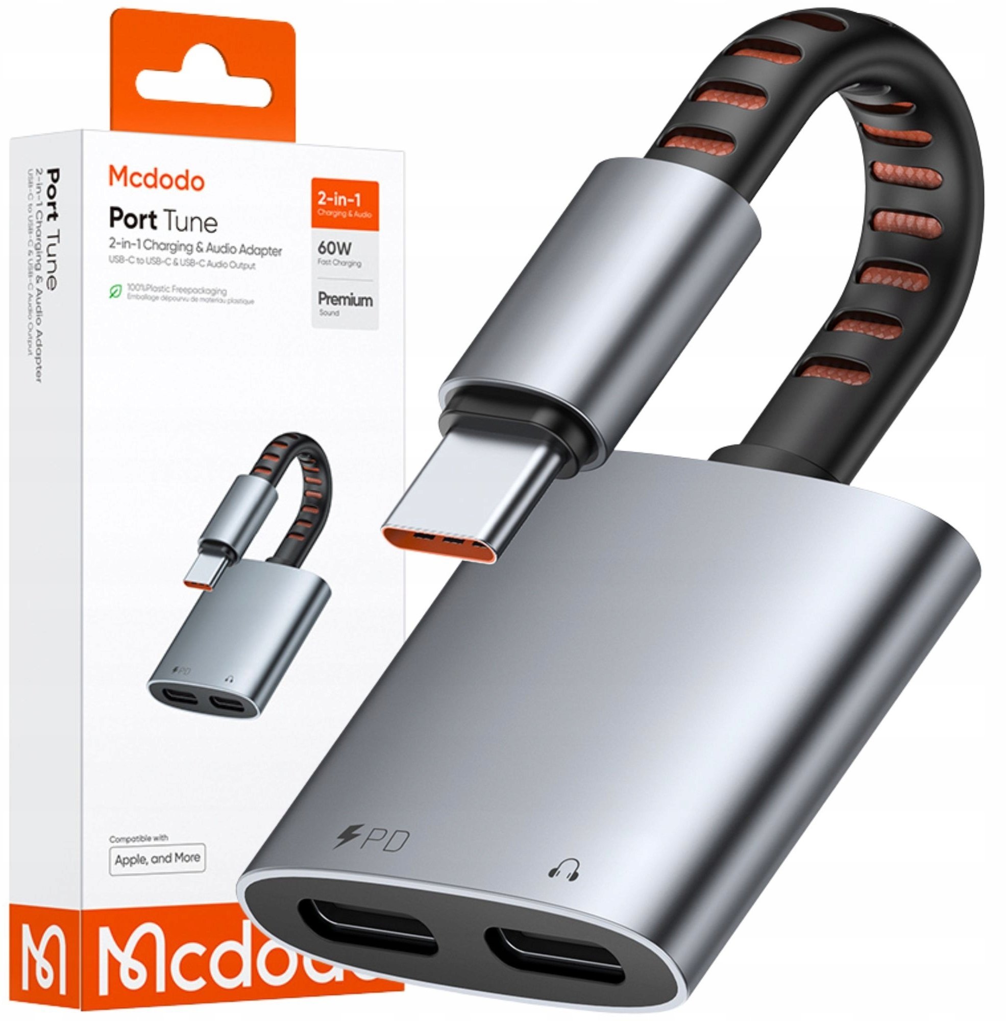 Adapter USB Mcdodo MCDODO PRZEJŚCIÓWKA ADAPTER USB-C NA USB-C KABEL 2X TYP C 2W1 OTG 60W