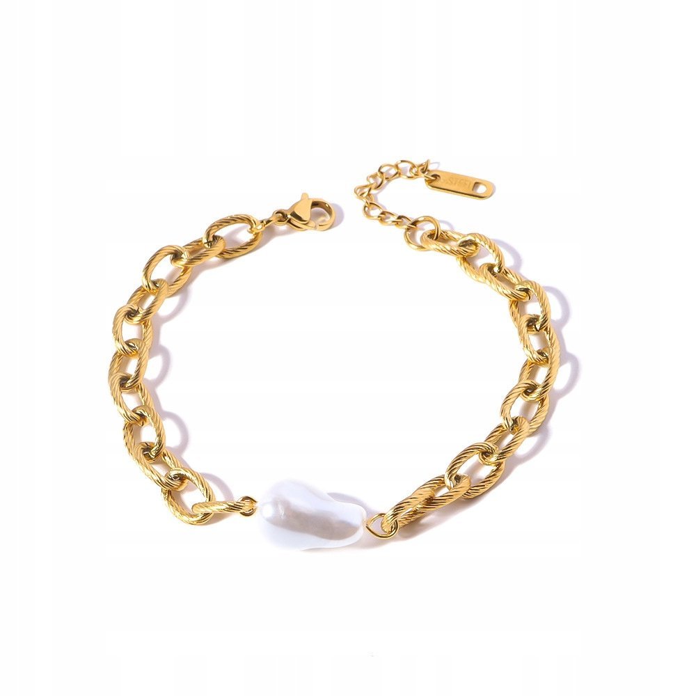 Złota Damska Bransoletka Perłowy Motyw Vintage Biżuteria STAL na Prezent