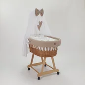 Łóżeczka i kojce - Wiklinowy kosz Mojżesza LENA naturalny z pościelą wafelkową beżową - królik i sowa. - miniaturka - grafika 1