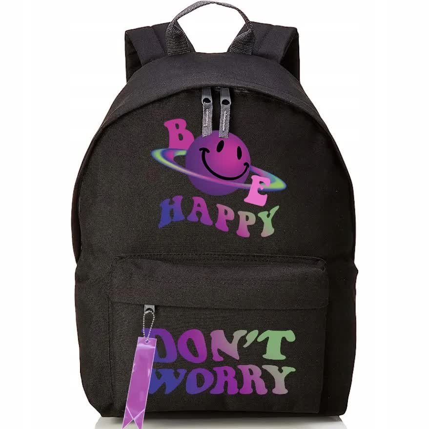 PLECAK DO SZKOŁY Wyprawka Szkolna + Brelok ODBLASK BE HAPPY DON'T WORRY