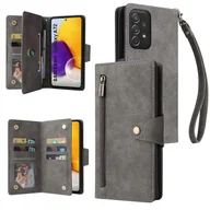 Portfele - Foxdock Kompatybilny z Samsung Galaxy A72 5G / 4G Etui PU Skórzany magnetyczny zamek błyskawiczny z klapką Etui na karty Etui na portfel Szary - miniaturka - grafika 1