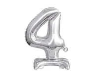Balony i akcesoria - Godan Balon foliowy stojący cyfra 4 srebrna - 38 cm BC-ATS4 - miniaturka - grafika 1
