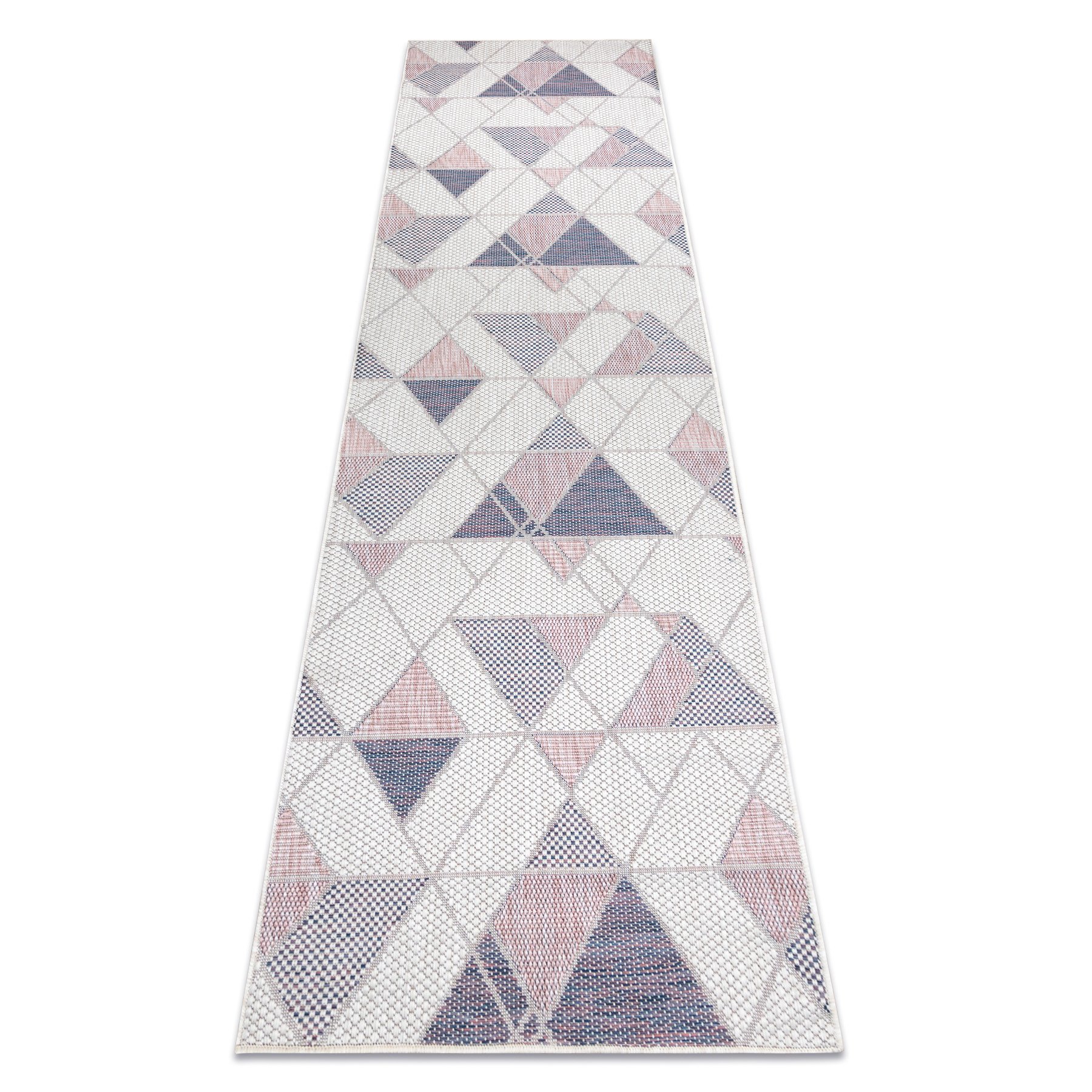 Dywan chodnik SZNURKOWY SIZAL SION Geometryczny, Trójkąty 3006 płaskie tkanie ecru / róż różowy 60x200 cm