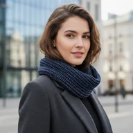 Apaszki i szaliki damskie - Komin damski granatowy szal Wełniany Alpaka - miniaturka - grafika 1