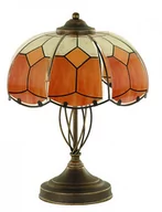 Lampy stojące - Lampka nocna klasyczna witraż 2x E14 wys. 40cm brąz ecru - miniaturka - grafika 1
