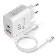 Ładowarki samochodowe - Ładowarka samochodowa USB / USB-C 18W Power Delivery Q.C 3.0 Lightning Cable Biała - miniaturka - grafika 1
