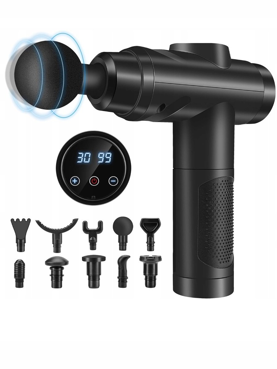 PISTOLET DO MASAŻU Z ODŁĄCZANĄ RĄCZKĄ 12 POZIOMÓW PRĘDKOŚCI USB LCD