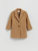 Kurtki i płaszcze dla dziewczynek - Reserved - Klasyczny płaszcz jednorzędowy - beżowy - miniaturka - grafika 1