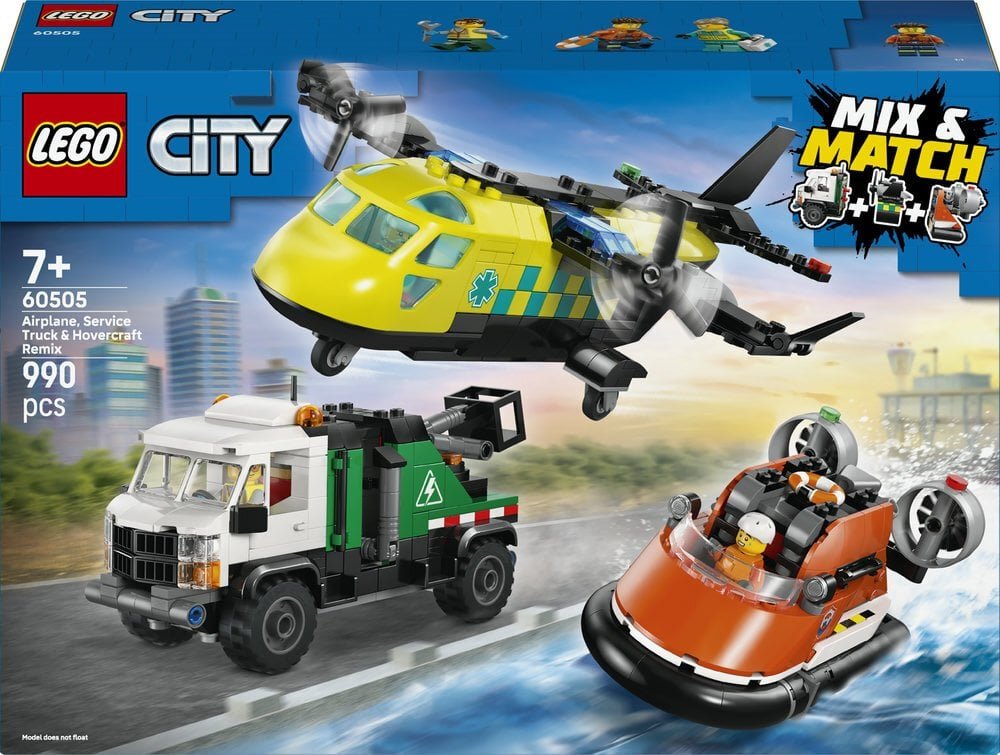 LEGO City Zestaw z samolotem, ciężarówką serwisową i poduszkowcem 60505