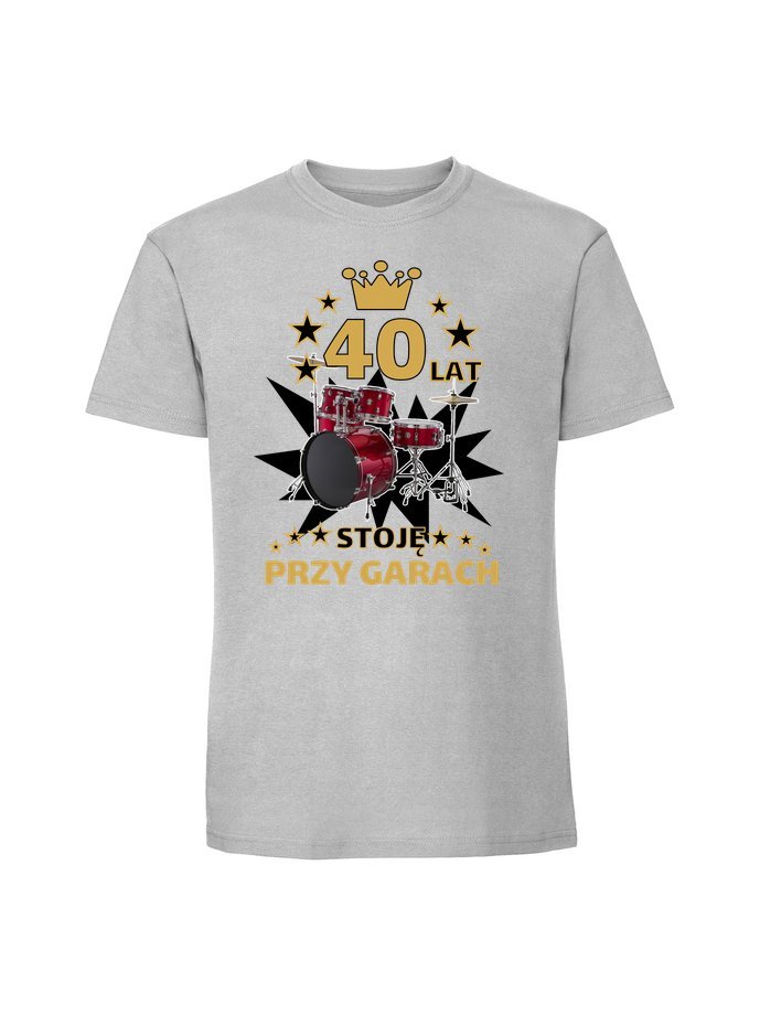 Męska koszulka z nadrukiem - 40 stoję przy garach dla perkusisty Pastelowy szary L