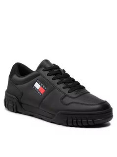 Sneakersy męskie - Tommy Jeans Sneakersy Retro Leather Cupsole EM0EM01068 Czarny - grafika 1