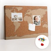Tablice i flipcharty - Szkolna Tablica korkowa 60x40 cm, Kolorowe Pinezki, wzór Korkowa mapa świata - miniaturka - grafika 1