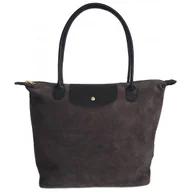 Torebki damskie - Duża zamszowa włoska torba XL- A4 , worek shopper na ramię Vera Pelle Szara z Czarnym VKA41GN - miniaturka - grafika 1