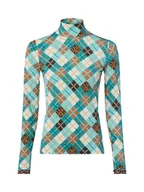 Koszulki i topy damskie - Marc Cain Damska koszulka z długim rękawem Kobiety Sztuczne włókno niebieski|wielokolorowy|brązowy w kratkę, 36 - miniaturka - grafika 1