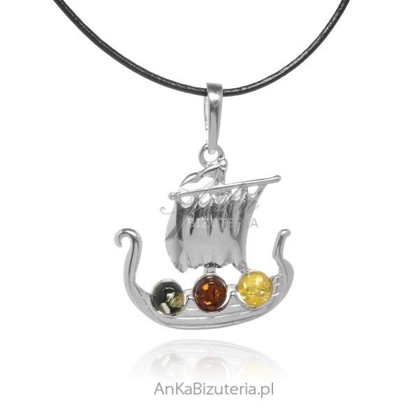 ankabizuteria.pl Zawieszka srebrna z bursztynem ŻAGLÓWKA