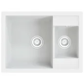 Zlewozmywaki - Biały dwukomorowy zlewozmywak granitowy K8-S37 - miniaturka - grafika 1