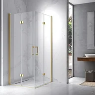 Kabiny prysznicowe - HYDROSAN Kabina prysznicowa kwadratowa narożna 100x100x195 drzwi podwójne składane złota szkło transparentne uniwersalna z powłoką Nano Glass KZ08D-GL-100 - miniaturka - grafika 1