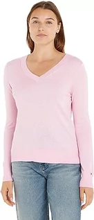 Swetry damskie - Tommy Hilfiger Damski sweter CO Jersey Stitch V-NK Swetry, Iconic Pink, XXL, Kultowy różowy, XXL - grafika 1