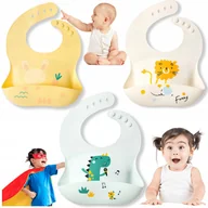 Śliniaki i fartuszki - ZESTAW 3 x ŚLINIAK SILIKONOWY ŚLINIACZKI Z KIESZENIĄ REGULOWANE WODOODPORNE - miniaturka - grafika 1