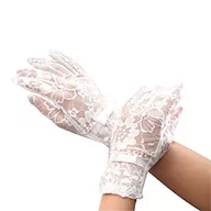 Rękawiczki - Mnixy Damskie koronkowe rękawiczki z kwiatowym wzorem, eleganckie i krótkie koronkowe na wesela, imprezy operowe (Biały-B), Biały, Taglia unica - miniaturka - grafika 1