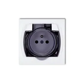 Gniazdka elektryczne - Karlik LOGO - Gniazdo bryzgoszczelne 2P+Z (klapka dymna) (biały) LGPB-1zd - miniaturka - grafika 1