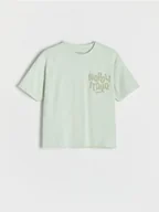 Koszulki dla chłopców - Reserved - Bawełniany t-shirt z nadrukiem - jasnozielony - miniaturka - grafika 1