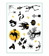 Prace ręczne dla dzieci - Tatuaże Tymczasowe Halloween  Wiedźma Duchy Szkielet Czarny Kot Nietoperze A4 - Tattoo.005 - miniaturka - grafika 1