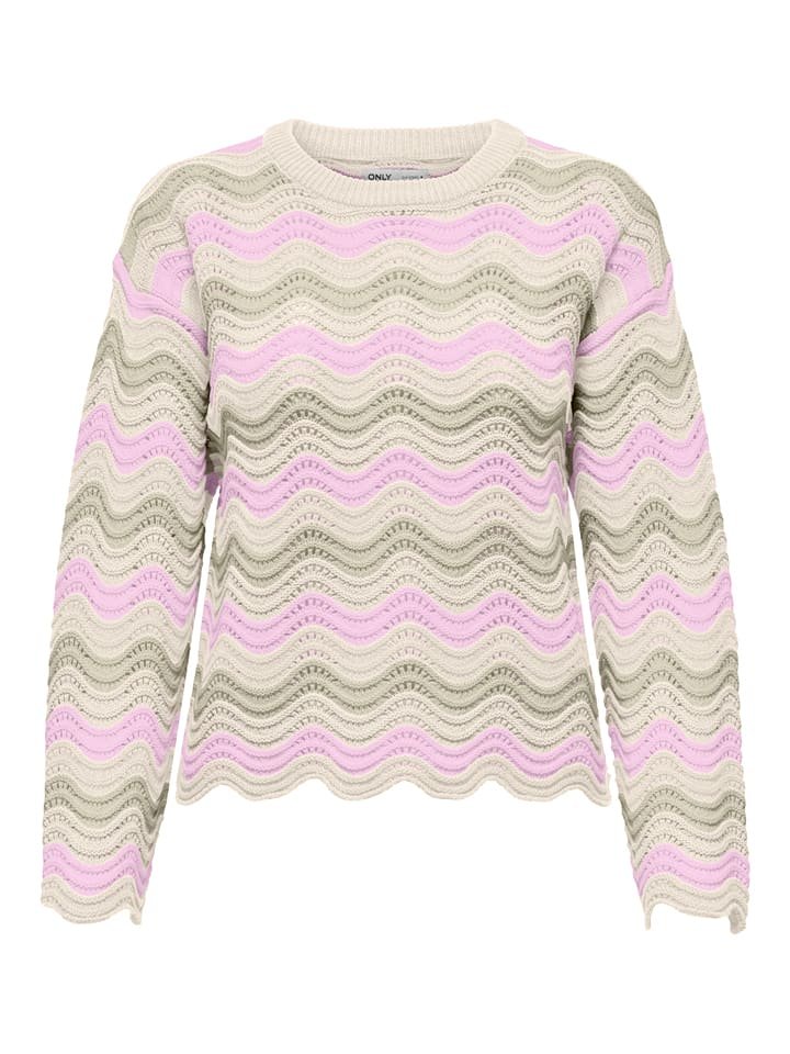 ONLY Sweter w kolorze jasnoróżowo-kremowo-oliwkowym