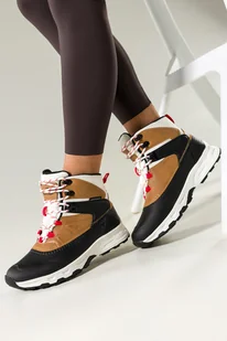 Czarne buty sportowe trekkingowe damskie wodoodporne na bieżnikowanej podeszwie sznurowane białe i camelowe wstawki Casu 7688-7D - Buty trekkingowe damskie - miniaturka - grafika 1