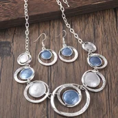 Inne - TEMU Zestaw eleganckiej biżuterii vintage, projekt z koncentrycznymi okręgami z cynku, zestaw naszyjnika i kolczyków damskiej mody, wszechstronne - miniaturka - grafika 1