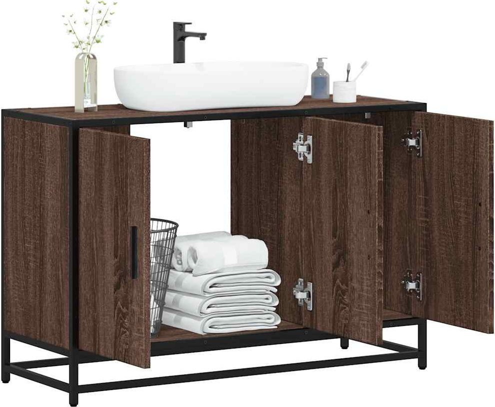 vidaXL Szafka pod umywalkę, brązowy dąb, 90x33x60 cm