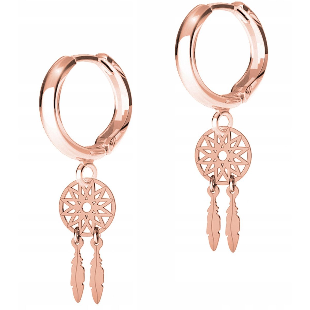 Kolczyki Pozłacane Łapacze Snów z Piórkami Gwiazdki Pióra Piórka SREBRO 925