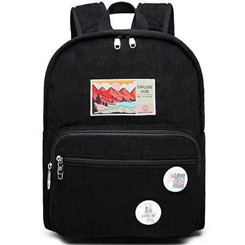 Makukke Plecak damski i męski, sztruksowy plecak dzienny, torba na co dzień, torba szkolna, torba miejska, do szkoły, na co dzień, A-czarny, 14inch, casual
